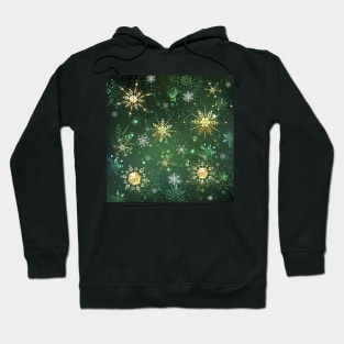 Golden Snowflakes on Green Background Hoodie